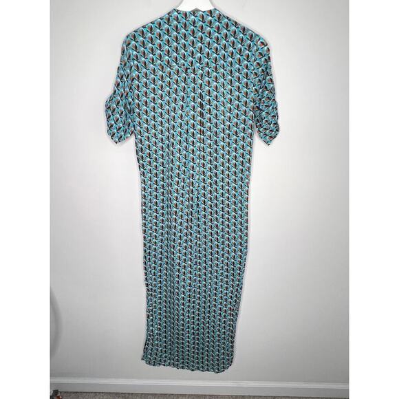 Diane Von Furstenberg x Onia Button Down Printed Blue Maxi Dress Side Slits XS - Picture 8 of 9